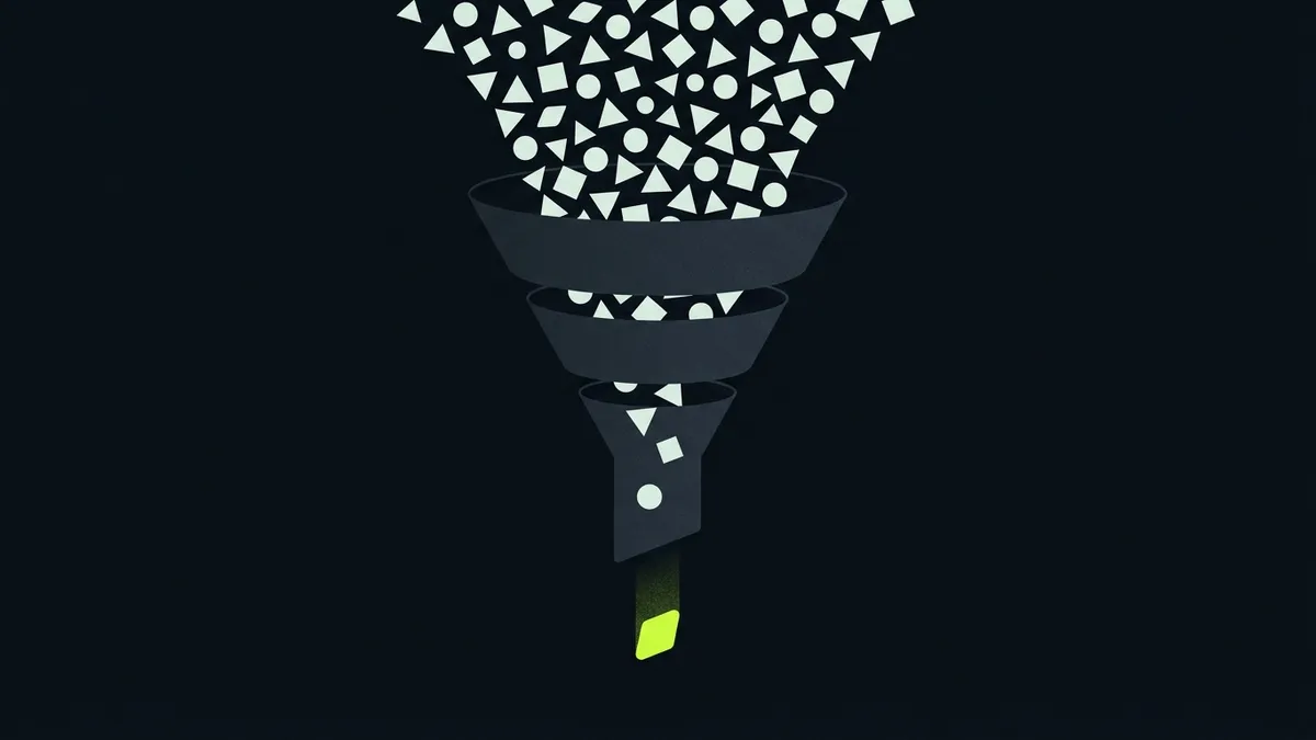 Entonnoir abstrait : de nombreuses formes entrent, une seule ressort.